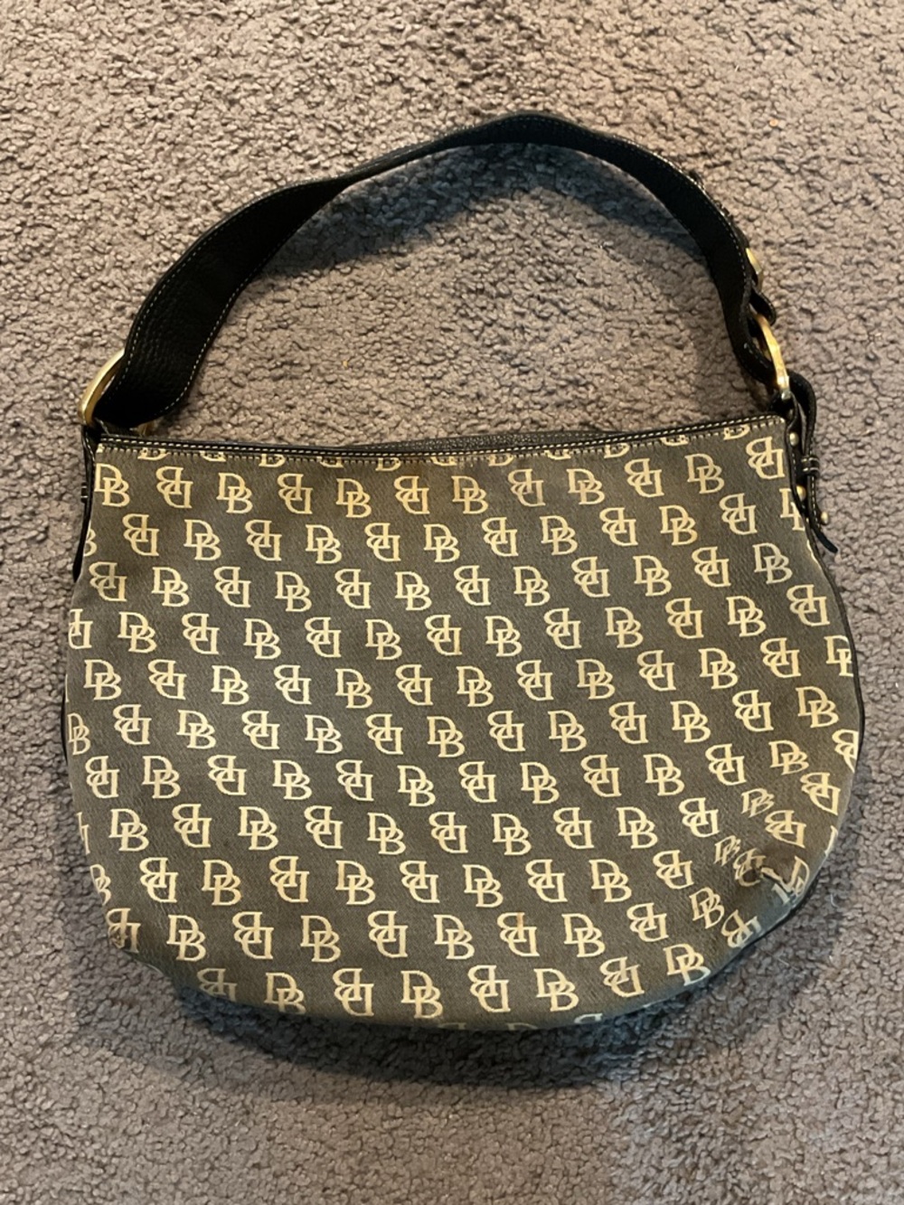 Dooney & Bourne Vintage Gray Canvas Signature Hobo Bag Shoulder Purse Y2K